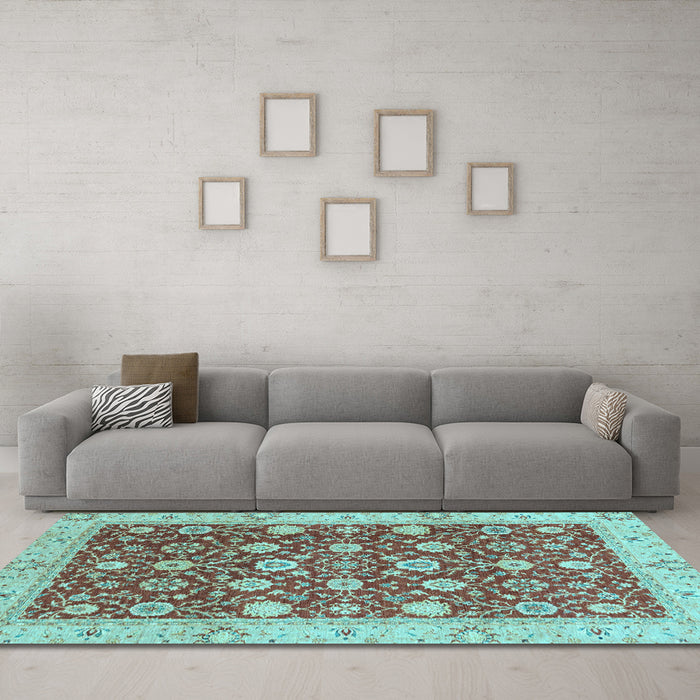 Machine Washable Oriental Light Blue Traditional Rug in a Living Room, wshabs2787lblu