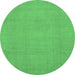 Round Machine Washable Abstract Emerald Green Modern Area Rugs, wshabs2788emgrn