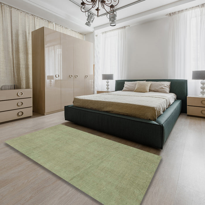 Abstract Copper Green Modern Rug in a Bedroom, abs2788
