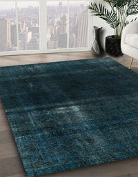 Abstract Dark Blue Grey Blue Persian Rug, abs2789