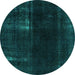 Round Machine Washable Persian Turquoise Bohemian Area Rugs, wshabs2789turq