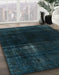 Abstract Dark Blue Grey Blue Persian Rug in Family Room, abs2789