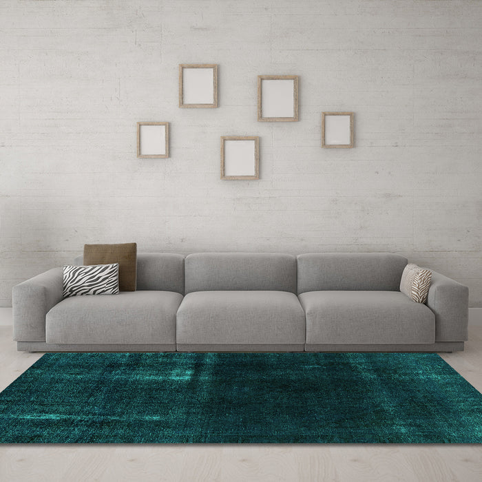 Machine Washable Persian Turquoise Bohemian Area Rugs in a Living Room,, wshabs2789turq