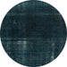 Round Abstract Dark Blue Grey Blue Persian Rug, abs2789