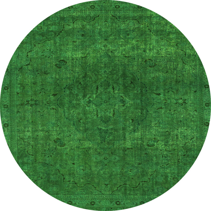 Round Machine Washable Abstract Green Modern Area Rugs, wshabs2790grn