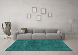 Machine Washable Abstract Turquoise Modern Area Rugs in a Living Room,, wshabs2790turq