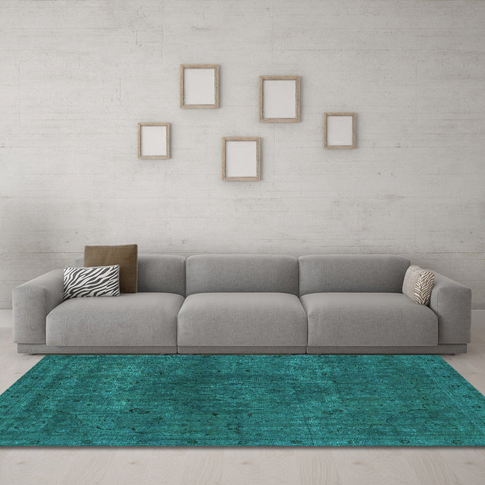 Machine Washable Abstract Turquoise Modern Area Rugs in a Living Room,, wshabs2790turq
