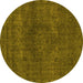 Round Machine Washable Abstract Yellow Modern Rug, wshabs2790yw