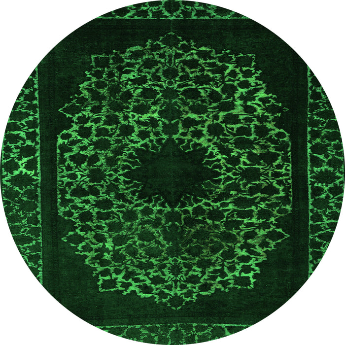 Round Machine Washable Abstract Green Modern Area Rugs, wshabs2791grn