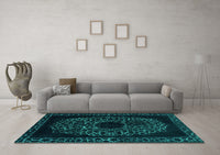 Machine Washable Abstract Turquoise Modern Rug, wshabs2791turq