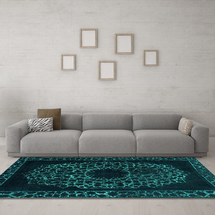 Machine Washable Abstract Turquoise Modern Area Rugs in a Living Room,, wshabs2791turq