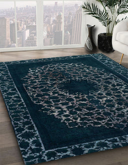 Machine Washable Abstract Deep Teal Green Rug in a Family Room, wshabs2791