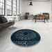 Round Abstract Deep Teal Green Modern Rug in a Office, abs2791