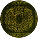 Round Abstract Yellow Modern Rug, abs2791yw