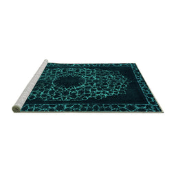 Sideview of Machine Washable Abstract Turquoise Modern Area Rugs, wshabs2791turq