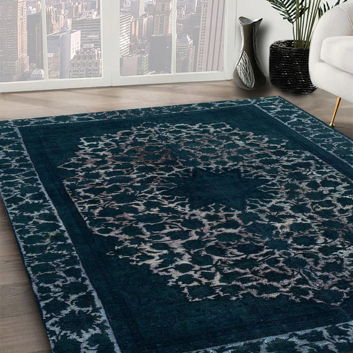 Abstract Deep Teal Green Modern Rug in Family Room, abs2791