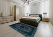 Abstract Deep Teal Green Modern Rug in a Bedroom, abs2791