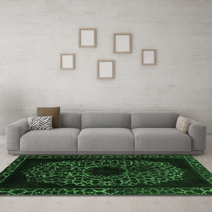 Machine Washable Abstract Emerald Green Modern Area Rugs in a Living Room,, wshabs2791emgrn