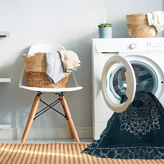 Machine Washable Abstract Deep Teal Green Rug in a Washing Machine, wshabs2791