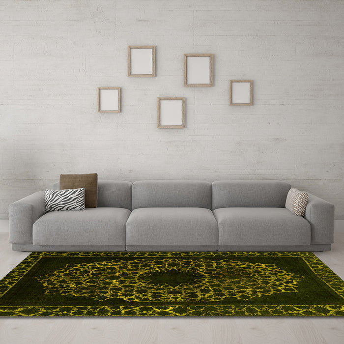 Machine Washable Abstract Yellow Modern Rug in a Living Room, wshabs2791yw