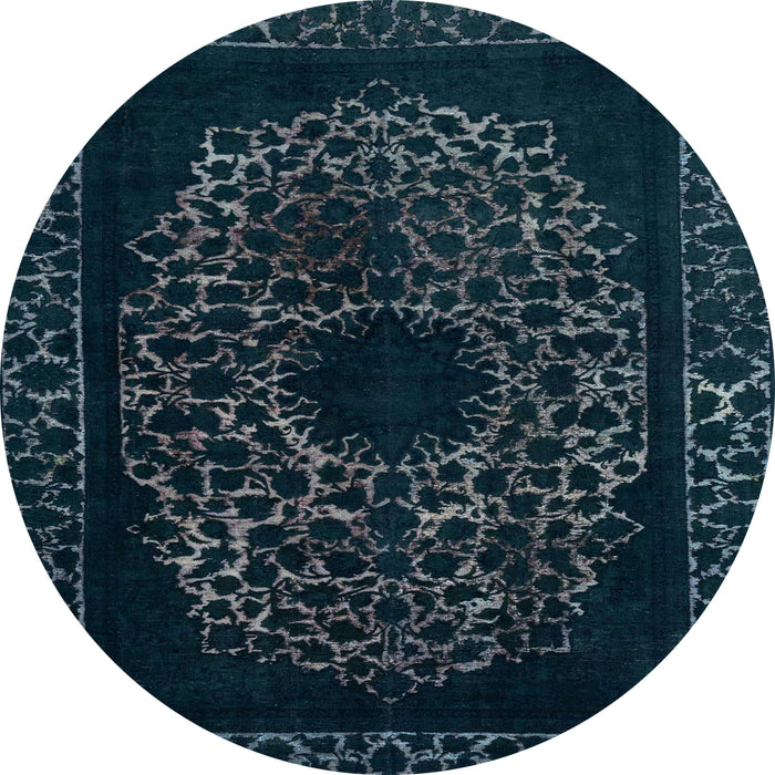 Round Machine Washable Abstract Deep Teal Green Rug, wshabs2791