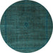 Round Machine Washable Abstract Light Blue Modern Rug, wshabs2792lblu