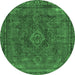 Round Machine Washable Abstract Emerald Green Modern Area Rugs, wshabs2793emgrn