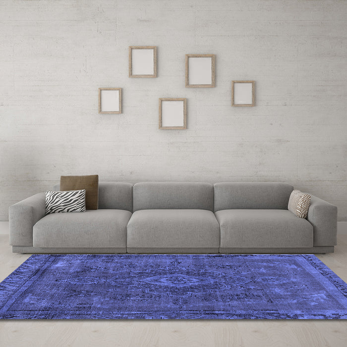 Machine Washable Abstract Blue Modern Rug in a Living Room, wshabs2793blu