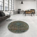 Round Machine Washable Abstract Army Green Rug in a Office, wshabs2793