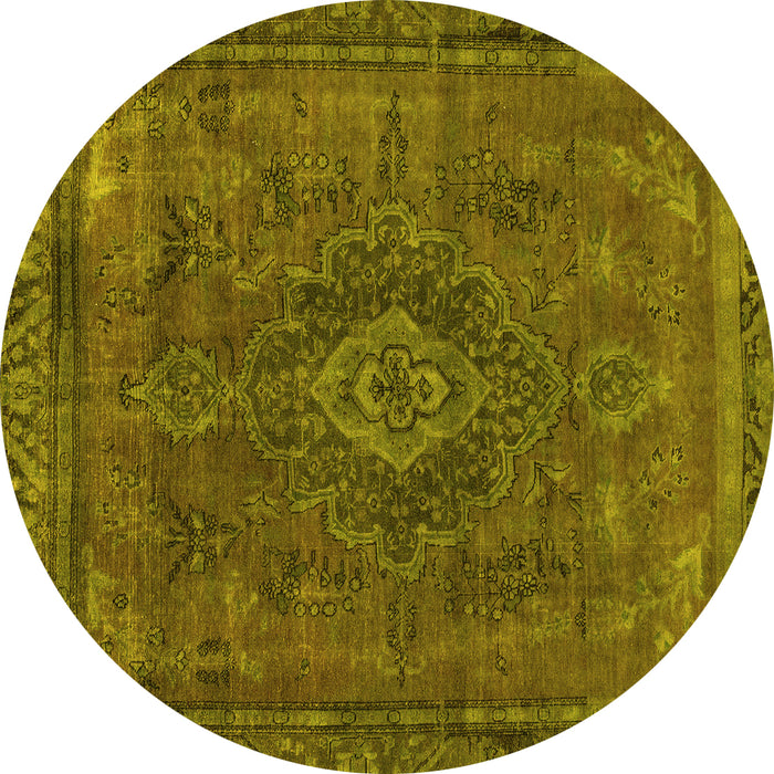 Round Abstract Yellow Modern Rug, abs2793yw