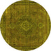 Round Abstract Yellow Modern Rug, abs2793yw