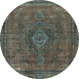 Round Machine Washable Abstract Army Green Rug, wshabs2793
