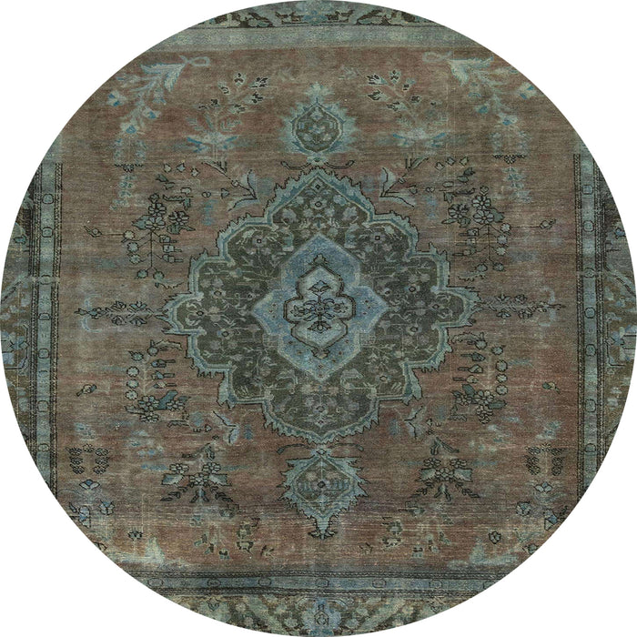 Round Machine Washable Abstract Army Green Rug, wshabs2793