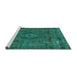 Sideview of Machine Washable Abstract Turquoise Modern Area Rugs, wshabs2793turq