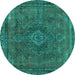 Round Abstract Turquoise Modern Rug, abs2793turq