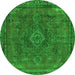 Round Machine Washable Abstract Green Modern Area Rugs, wshabs2793grn