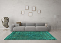 Machine Washable Abstract Turquoise Modern Rug, wshabs2793turq