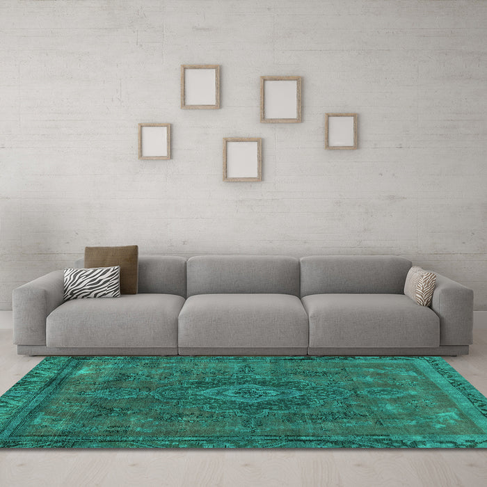 Machine Washable Abstract Turquoise Modern Area Rugs in a Living Room,, wshabs2793turq