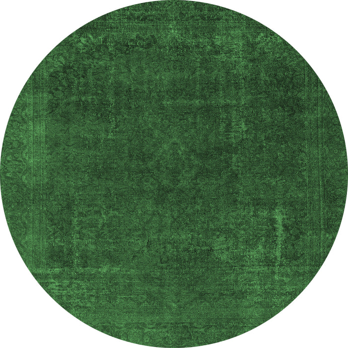 Round Machine Washable Abstract Emerald Green Modern Area Rugs, wshabs2794emgrn