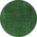 Round Machine Washable Abstract Emerald Green Modern Area Rugs, wshabs2794emgrn