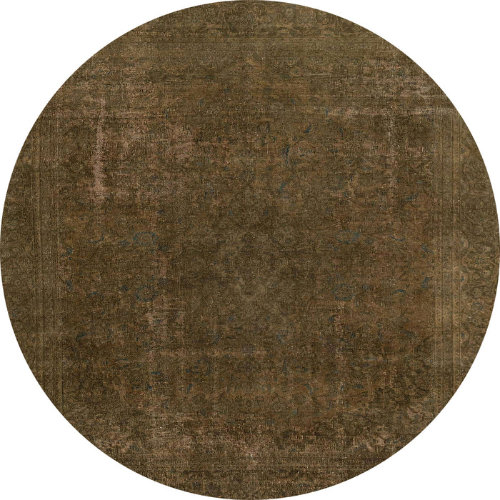 Round Machine Washable Abstract Bakers Brown Rug, wshabs2794