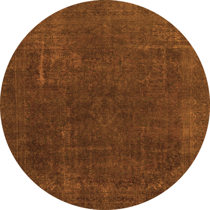 Round Machine Washable Abstract Orange Modern Area Rugs, wshabs2794org