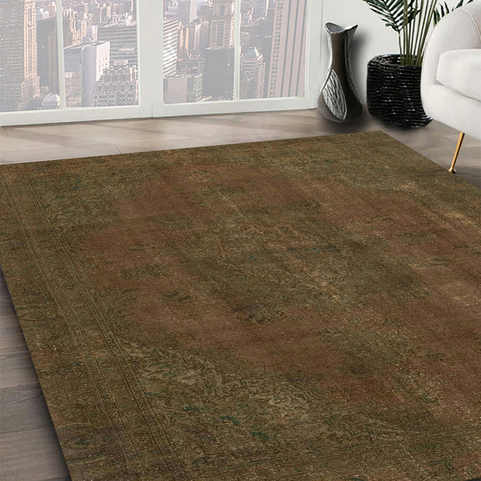 Abstract Reddish Brown Modern Rug in Family Room, abs2795