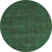 Round Machine Washable Abstract Turquoise Modern Area Rugs, wshabs2795turq