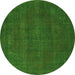 Round Machine Washable Abstract Green Modern Area Rugs, wshabs2795grn