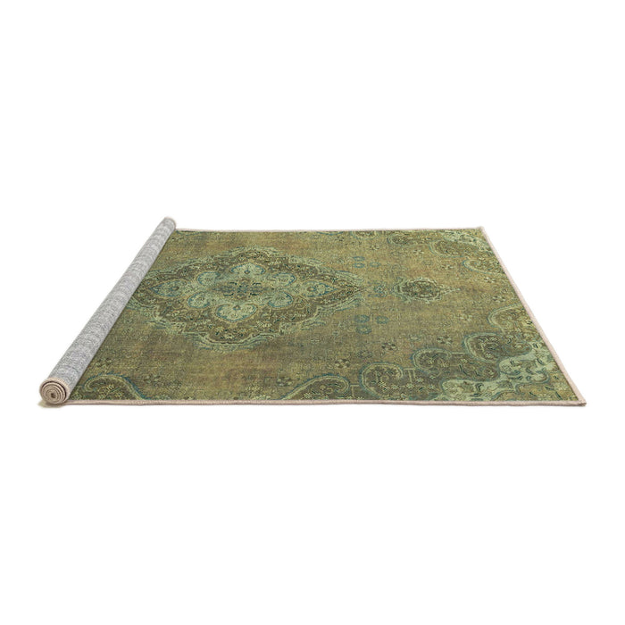 Sideview of Machine Washable Abstract Brass Green Rug, wshabs2796