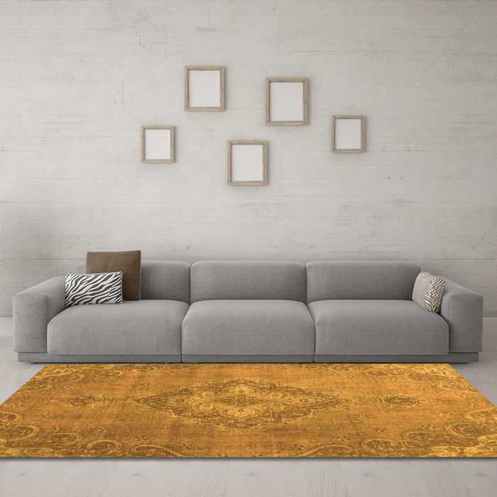Machine Washable Abstract Orange Modern Area Rugs in a Living Room, wshabs2796org