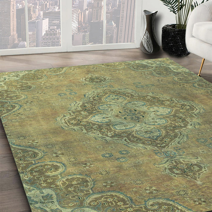 Machine Washable Abstract Brass Green Rug in a Family Room, wshabs2796