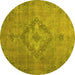 Round Machine Washable Abstract Yellow Modern Rug, wshabs2796yw