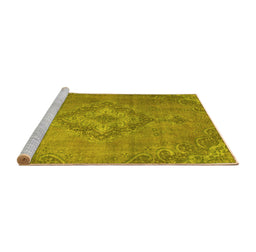 Sideview of Machine Washable Abstract Yellow Modern Rug, wshabs2796yw